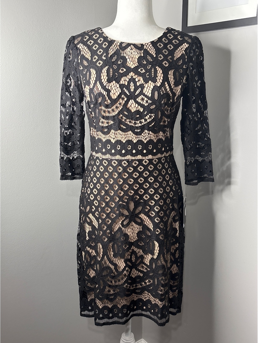 Maison Tara Black Lace Overlay Cocktail Dress Size 6